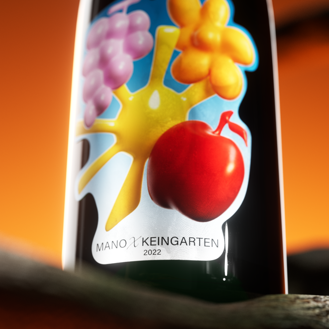 3D render close-up of the frontal wine label